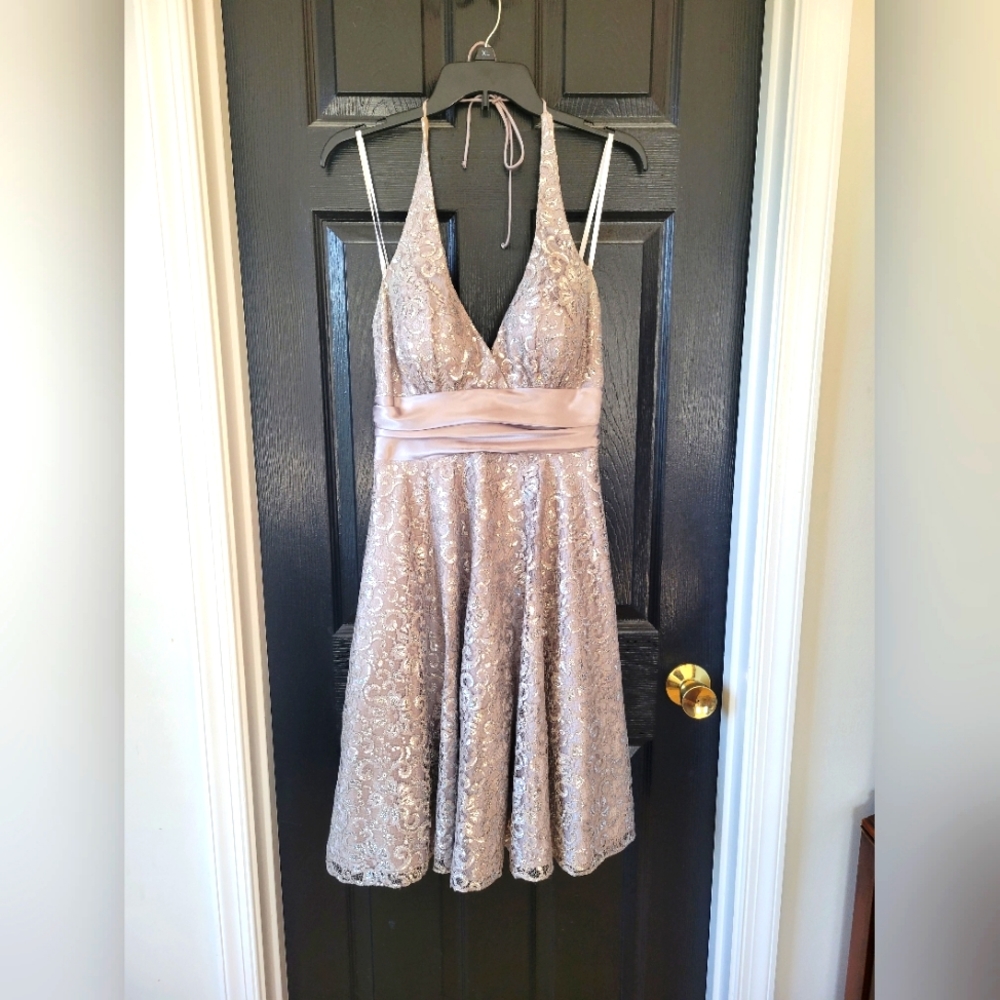 BETSY & ADAM BY LINDA BERNELL Silver Lace Dress Size 6